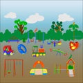 Thirteen colorful elements of a children`s playground Royalty Free Stock Photo