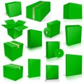 Thirteen green Shipping Box and Software Boxes for layouts and presentation design