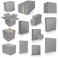 Thirteen grey Shipping Box and Software Boxes for layouts and presentation design Royalty Free Stock Photo