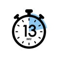 thirteen seconds stopwatch icon, timer symbol, 13 sec waiting time vector illustration