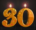 Thirtieth birthday celebration candles shows a happy event - 3d illustration