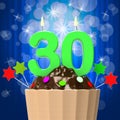 Thirty Candle On Cupcake Shows Sweet Royalty Free Stock Photo