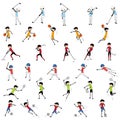 Thirty stick figures different poses from various sports