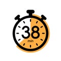 thirty eight minutes stopwatch icon, timer symbol, cooking time, cosmetic or chemical application time, 38 min waiting