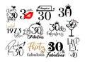 Thirty and fabulous 30th birthday celebration. Cake topper shirt template for cut file set. Cheers to Thirty years Royalty Free Stock Photo