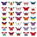 Thirty five butterflies with flags of European countries