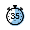 thirty five seconds stopwatch icon, timer symbol, 35 sec waiting time vector illustration