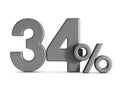 Thirty four percent on white background. Isolated 3D illustratio