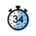 thirty four seconds stopwatch icon, timer symbol, 34 sec waiting time vector illustration Royalty Free Stock Photo