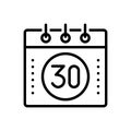 Black line icon for Thirty, calender and date Royalty Free Stock Photo