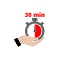 30 Thirty Minutes Clock in Hand icon or sign