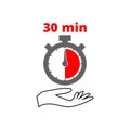 30 Thirty Minutes Clock in Hand icon or sign