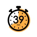 thirty nine minutes stopwatch icon, timer symbol, cooking time, cosmetic or chemical application time, 39 min waiting