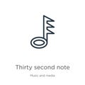 Thirty second note icon. Thin linear thirty second note outline icon isolated on white background from music and media collection