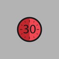 Thirty Seconds Clock on gray background. Stopwatch icon in flat style, red timer. Sport clock Royalty Free Stock Photo