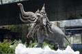 Thirty three headded Erawan elephant sculpture at Entrance of King Power Mahanakhon