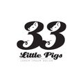 Thirty-three Little Pigs - Logo. Logotype with number 33, pig faces and perky tails