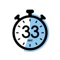 thirty three seconds stopwatch icon, timer symbol, 33 sec waiting time vector illustration Royalty Free Stock Photo