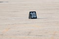 Thirty yard line marker ready for rehearsal at band camp Royalty Free Stock Photo
