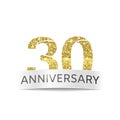 The thirty-year anniversary. Banner 30th birthday golden glitter color