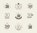 Thirty years anniversary celebration logotype. 30th anniversary logo set.