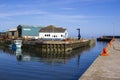 Thje harbour enrtance of Kilkeel Harbour in County Down Northern Ireland on a beautiful summer`s day