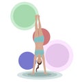 thletic girl performs handstand acrobatics on colorful rings in a vector illustration