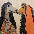 Tho Afghan hounds with long hair, close-up portrait