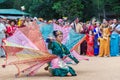 Group of Shan or Tai Yai ethnic group living in parts of Myanmar and Thailand in tribal dress do native dancing in Shan New Year