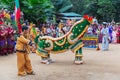 Group of Shan or Tai Yai ethnic group living in parts of Myanmar and Thailand in tribal dress do native dancing in Shan New Year