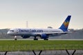 Thomas Cook Aeroplane Arrives at Manchester Airport