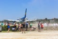 Thomas Cook Boeing 757-200 airplane Skiathos airport in Greece Royalty Free Stock Photo