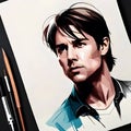 Tom Cruise art design face vector style head cartoon person illustration Royalty Free Stock Photo