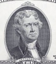 Thomas Jefferson portrait on dollar bill closeup Royalty Free Stock Photo