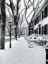 Historic Thomas Macy House covered in snow, Main Street, Nantucket, Massachusetts Royalty Free Stock Photo