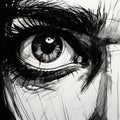 Expressive Manga Style: Black And White Eye Drawing With Palette Knife