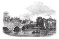 Thomond Bridge and King John`s Castle, Limerick, Ireland vintage engraving
