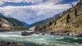 Thompson River with its many rapids flowing through the Canyon in the Coastal Mountain Ranges of British Columbia Royalty Free Stock Photo