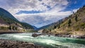 Thompson River with its many rapids flowing through the Canyon in the Coastal Mountain Ranges of British Columbia Royalty Free Stock Photo