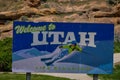 THOMPSON SPRINGS, UTAH - JUNE, 07, 2018: Welcome to Utah sign on Interstate Highway 70 in Thompson Springs, Utah Royalty Free Stock Photo