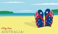 Thongs flip flops in the sand Australia Day scene