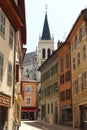 Rue de l`Hotel de Ville and Eglise Saint-Francois de Sales, Thonon-les-Bains, France