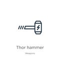 Thor hammer icon. Thin linear thor hammer outline icon isolated on white background from weapons collection. Line vector sign, Royalty Free Stock Photo