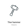 Thor hammer outline vector icon. Thin line black thor hammer icon, flat vector simple element illustration from editable weapons