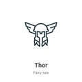 Thor outline vector icon. Thin line black thor icon, flat vector simple element illustration from editable fairy tale concept Royalty Free Stock Photo