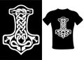 Thor s hammer Mjolnir Celtic knot, Scandinavian Viking style ornament. Isolated vector illustration. T-shirt design hand
