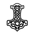 Thor s hammer Mjolnir Celtic knot, Scandinavian Viking style ornament. Isolated vector illustration. Hand drawing.