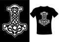 Thor s hammer Mjolnir Celtic knot, Scandinavian Viking style ornament. Isolated vector illustration. T-shirt design hand