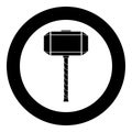 Thor's hammer Mjolnir icon black color vector in circle round illustration flat style image