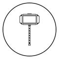 Thor's hammer Mjolnir icon outline black color vector in circle round illustration flat style image